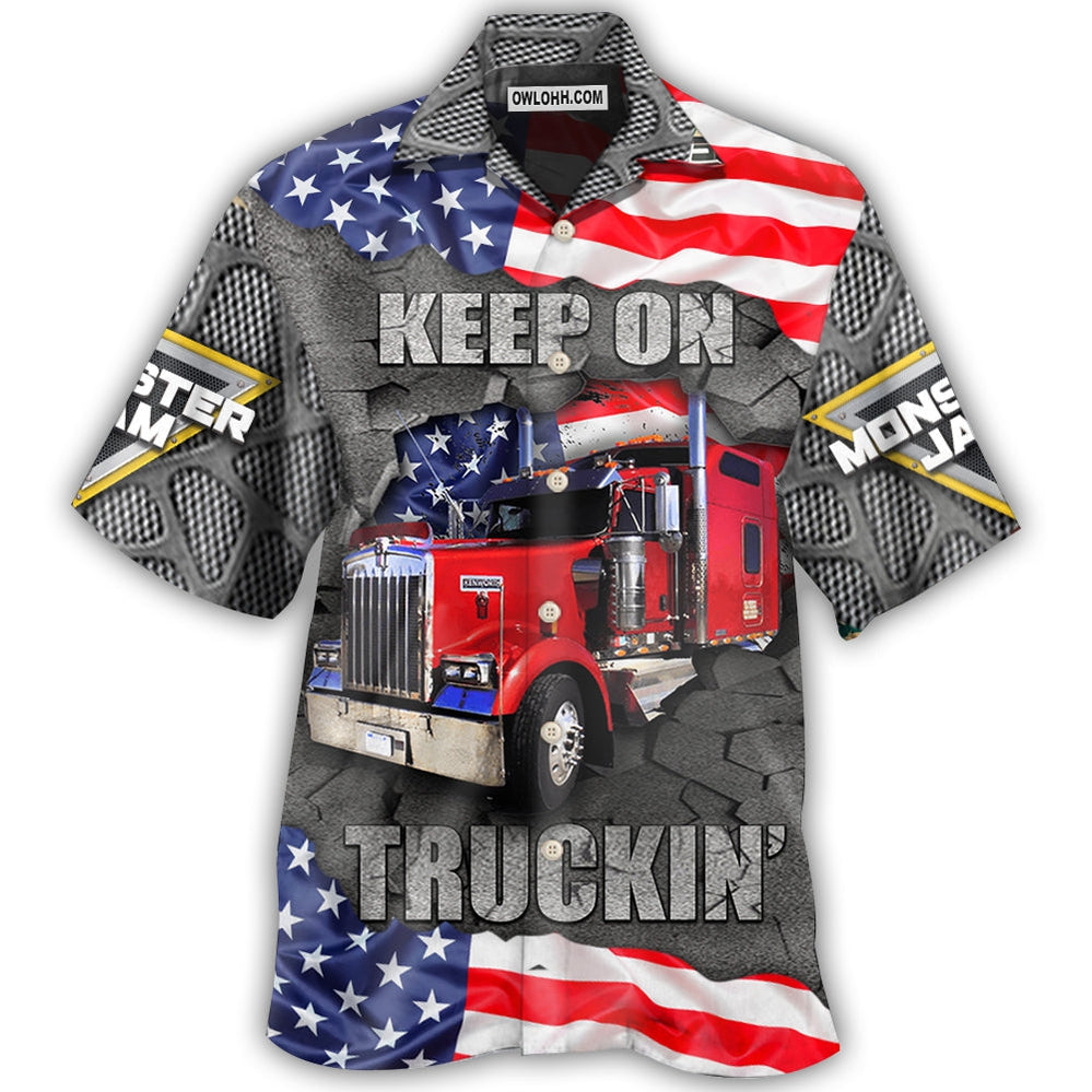 Truck Cool Monster Truck Keep On Truckin' America Style - Hawaiian Shirt - Owl Ohh - Owl Ohh