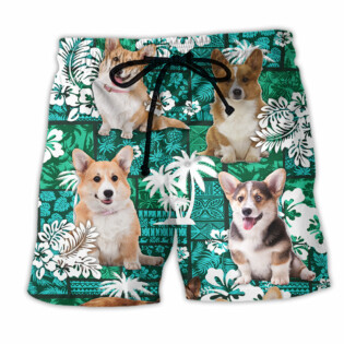 Corgi Lover Green Tropical Life - Beach Short - Owl Ohh - Owl Ohh