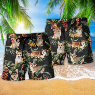 Corgi Tropical Leaf Lovely Dog - Beach Short - Owl Ohh - Owl Ohh