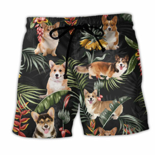 Corgi Tropical Leaf Lovely Dog - Beach Short - Owl Ohh - Owl Ohh