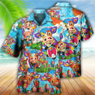 Cow Happy Love Funny Animals - Hawaiian Shirt - Owl Ohh - Owl Ohh