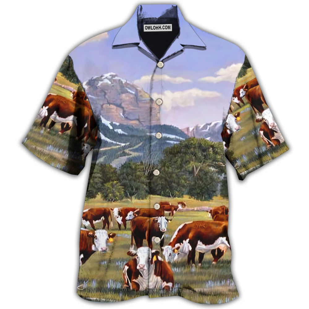 Cow Hereford Cow Beautiful Landscape - Hawaiian Shirt - Owl Ohh - Owl Ohh
