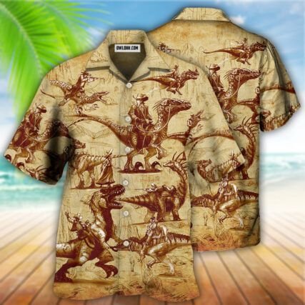 Cowboy Dinosaur Love Life Love Cool - Hawaiian Shirt - Owl Ohh - Owl Ohh
