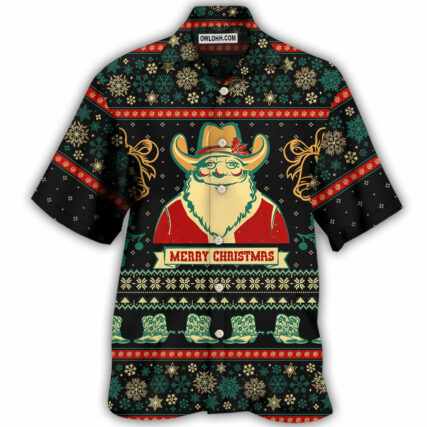 Cowboy Santa Christmas Old Man - Hawaiian Shirt - Owl Ohh - Owl Ohh
