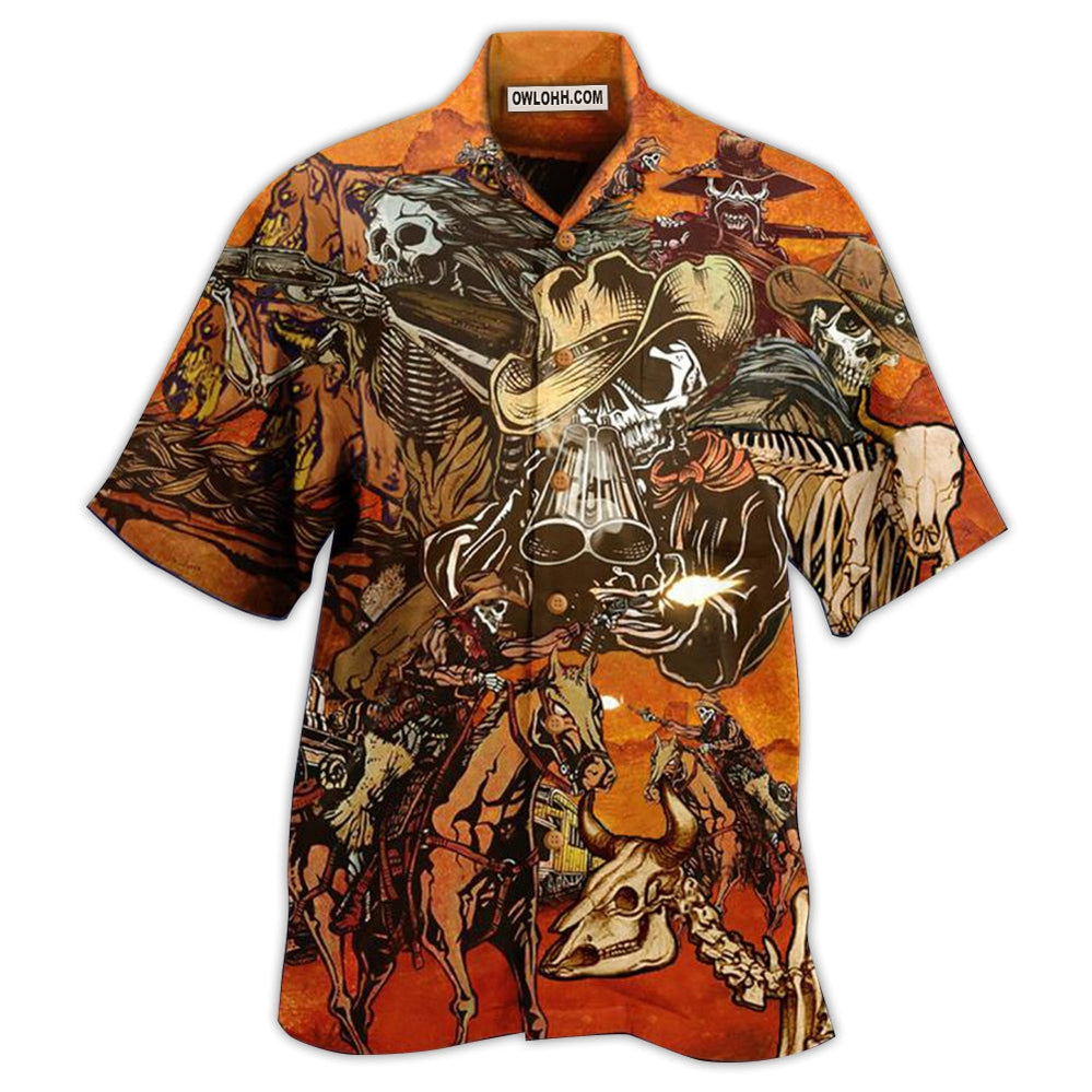 Cowboy Skull War Orange - Hawaiian Shirt - Owl Ohh - Owl Ohh