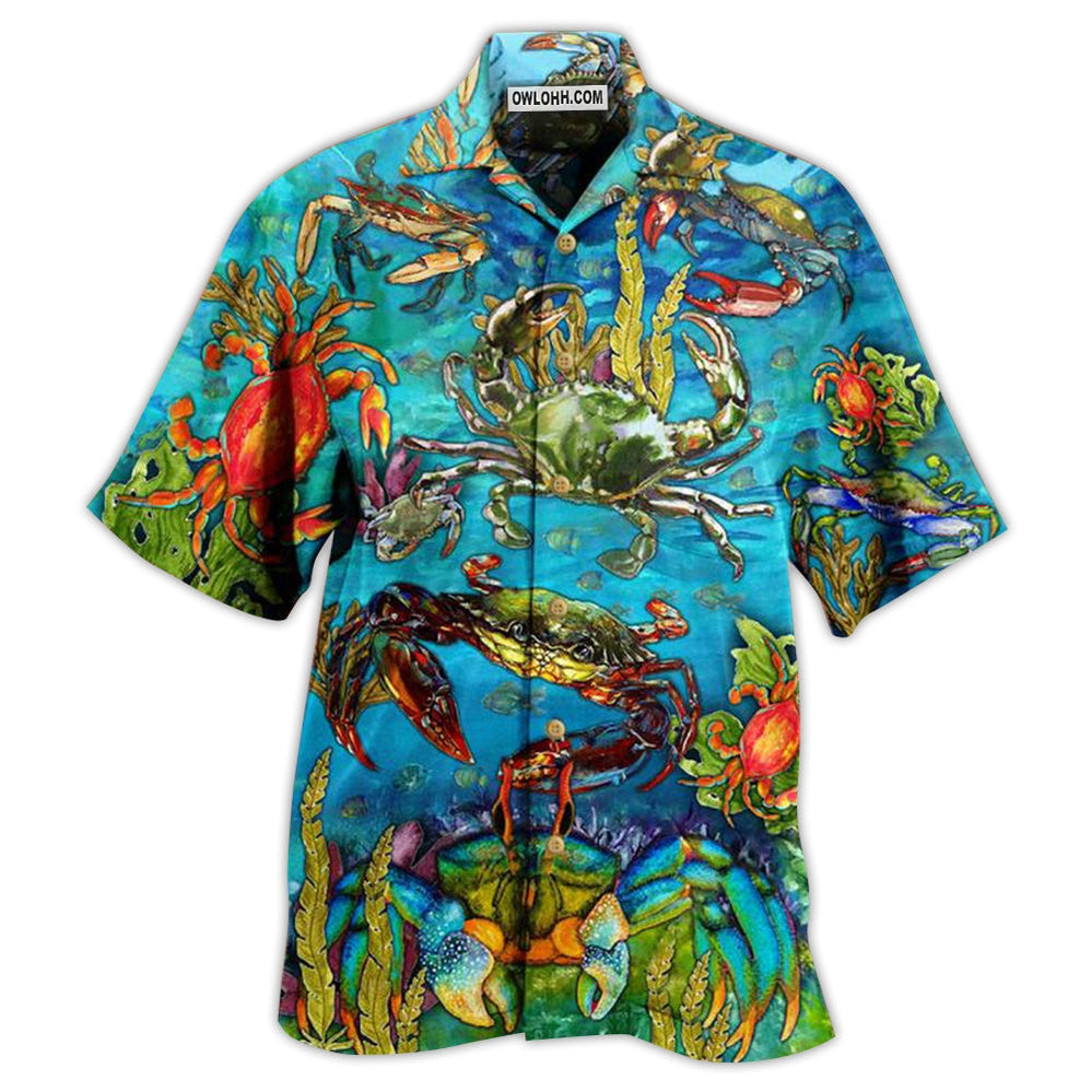 Crab Love Ocean Blue Art Style - Hawaiian Shirt - Owl Ohh - Owl Ohh