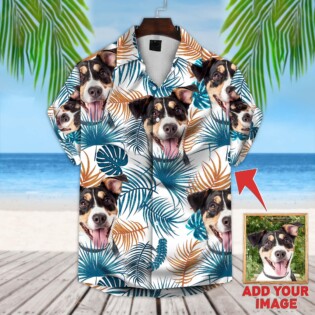 Custom Hawaiian Shirt With Pet Face | Personalized Gift For Pet Lovers | Leaves Pattern White Color Aloha Shirt
