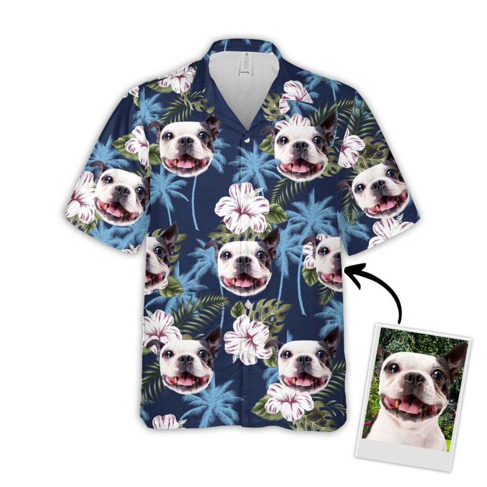Custom Hawaiian Shirt For Pet Lovers | Personalized Dog/Cat Lovers Gift | Blue Palm Tree Pattern Aloha Shirt