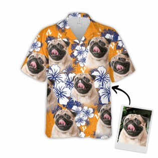 Custom Hawaiian Shirt For Dog Lovers | Personalized Puppy Lovers Gift | Flowers Pattern Orange Color Aloha Shirt