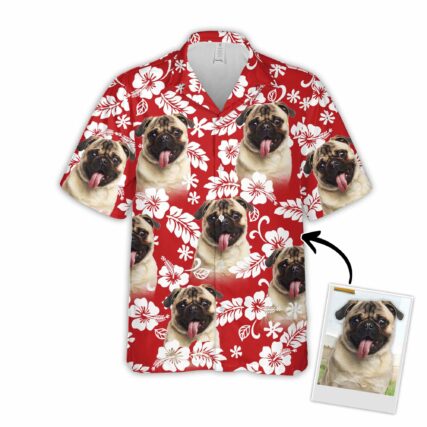 Custom Hawaiian Shirt For Dog Lovers | Personalized Puppy Lovers Gift | Leaves & Flowers Pattern Red ColorAloha Shirt