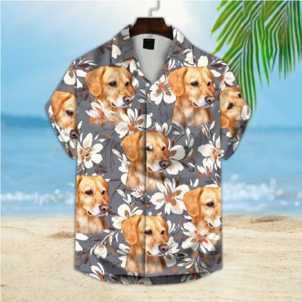 Custom Hawaiian Shirt With Pet Face | Personalized Gift For Pet Lovers | Watercolor Flower Gray Color Aloha Shirt