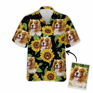 Custom Hawaiian Shirt With Pet Face | Personalized Gift For Pet Lovers | Sunflower & Leaves Pattern Aloha Shirt