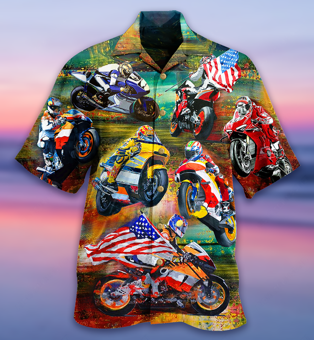 Motorcycle Racing America Flag - Hawaiian Shirt - Owl Ohh - Owl Ohh