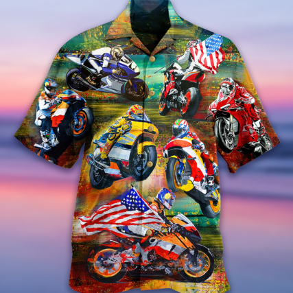 Motorcycle Racing America Flag - Hawaiian Shirt - Owl Ohh - Owl Ohh
