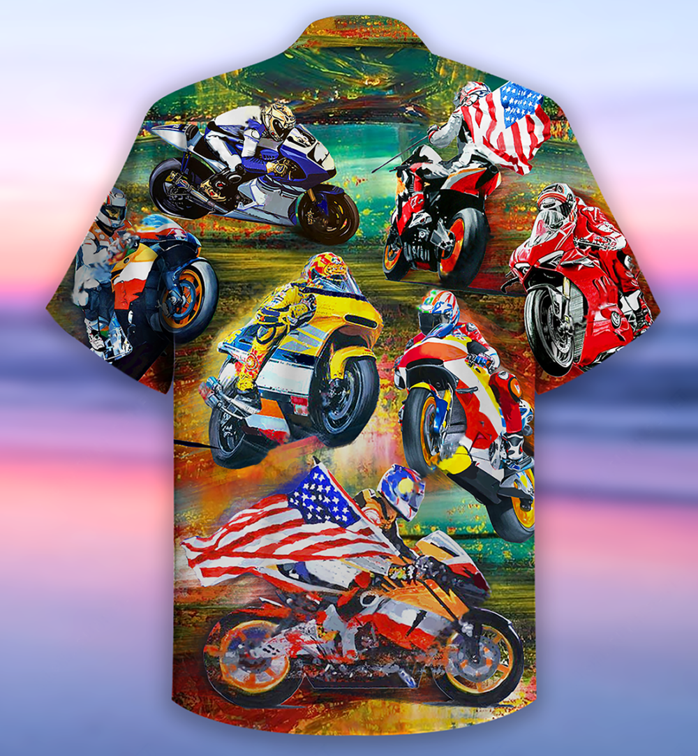 Motorcycle Racing America Flag - Hawaiian Shirt - Owl Ohh - Owl Ohh