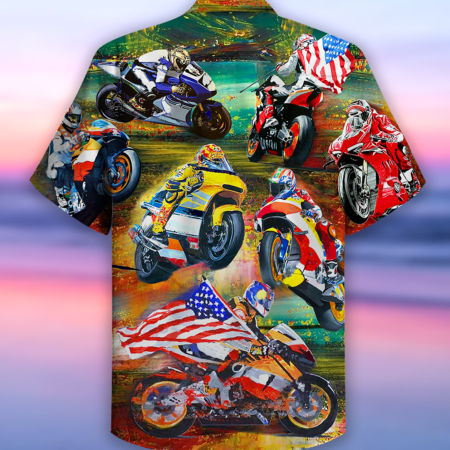 Motorcycle Racing America Flag - Hawaiian Shirt - Owl Ohh - Owl Ohh