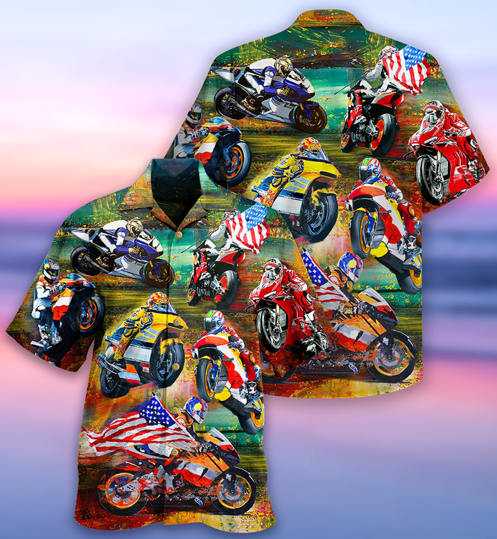 Motorcycle Racing America Flag - Hawaiian Shirt - Owl Ohh - Owl Ohh