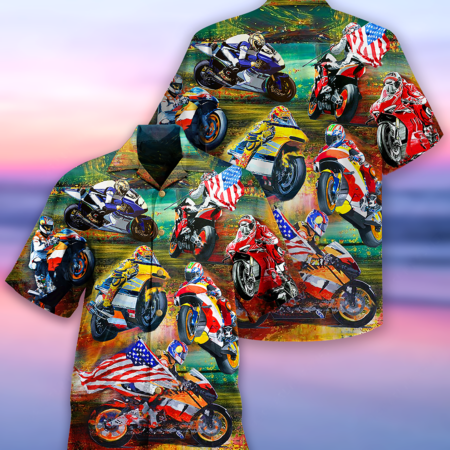 Motorcycle Racing America Flag - Hawaiian Shirt - Owl Ohh - Owl Ohh