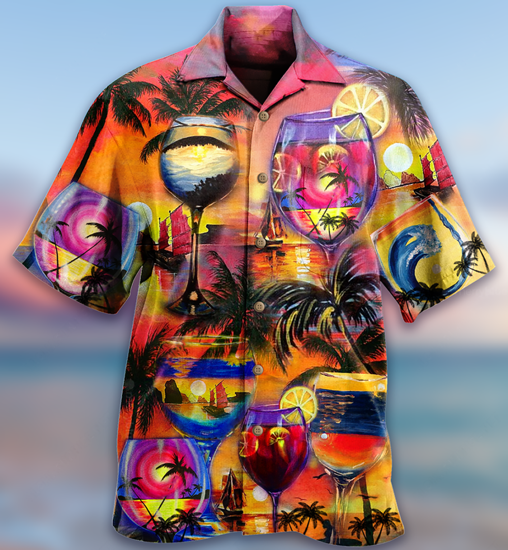 Wine It's Time For Wine And Hawaii - Hawaiian Shirt - Owl Ohh - Owl Ohh