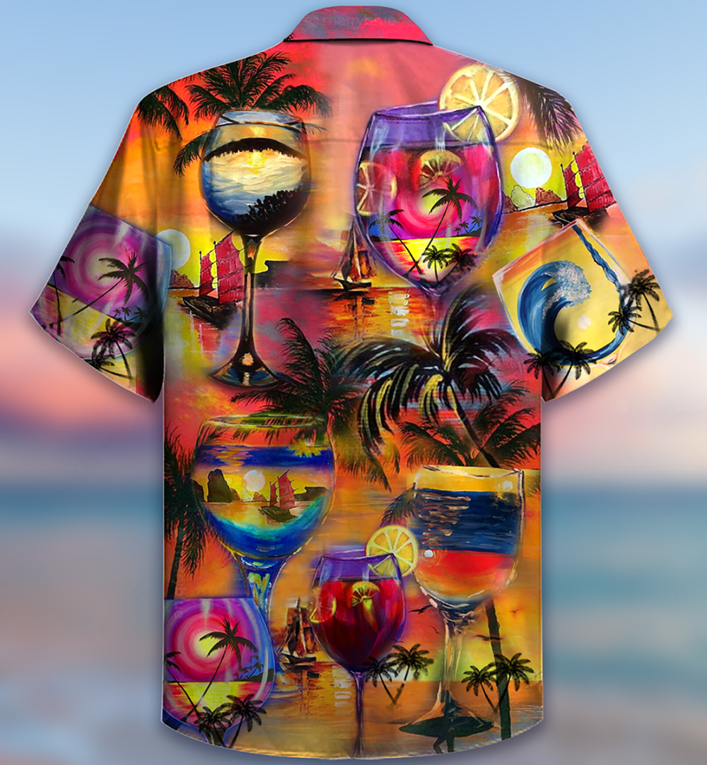 Wine It's Time For Wine And Hawaii - Hawaiian Shirt - Owl Ohh - Owl Ohh