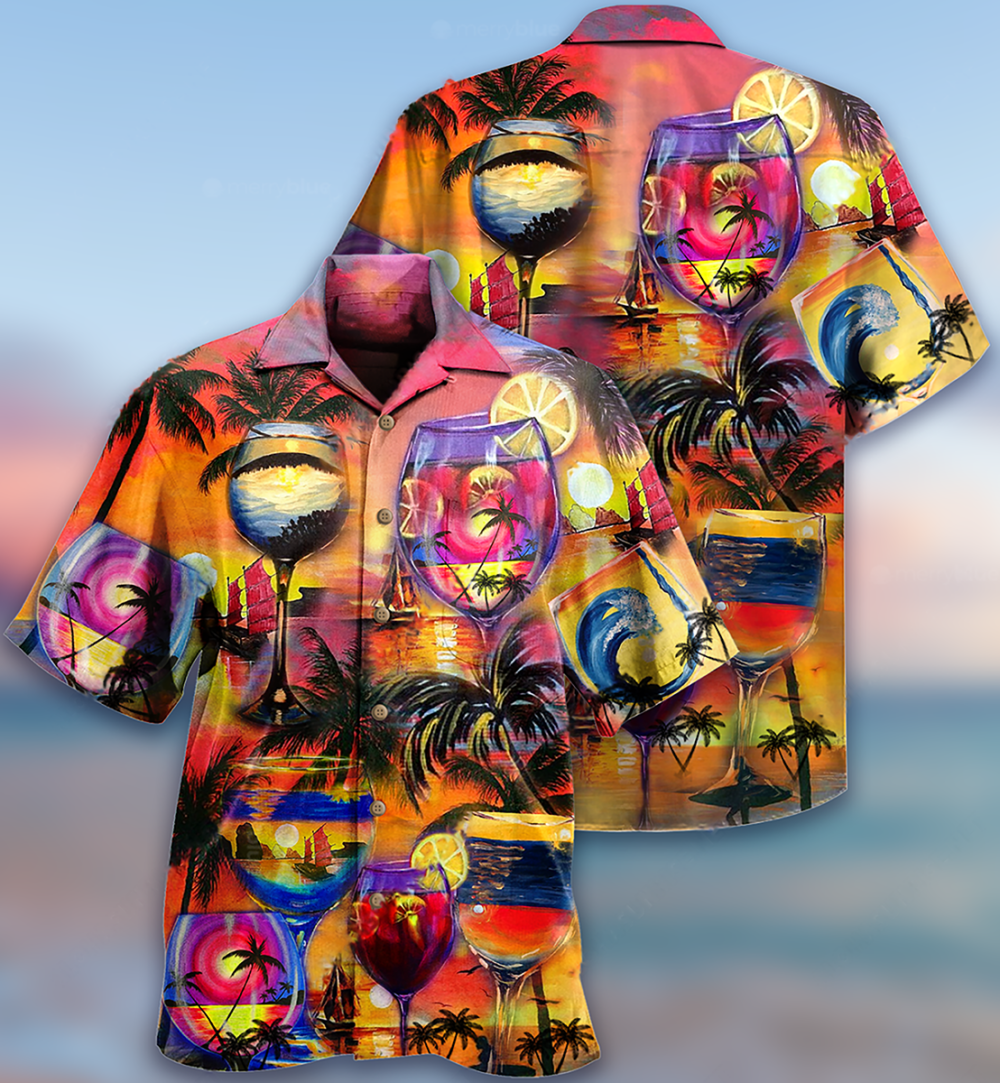 Wine It's Time For Wine And Hawaii - Hawaiian Shirt - Owl Ohh - Owl Ohh