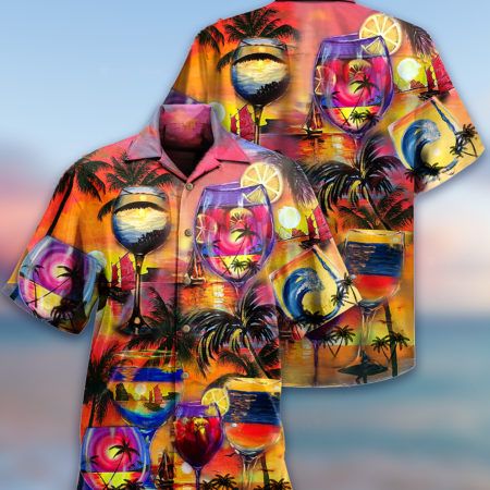 Wine It's Time For Wine And Hawaii - Hawaiian Shirt - Owl Ohh - Owl Ohh