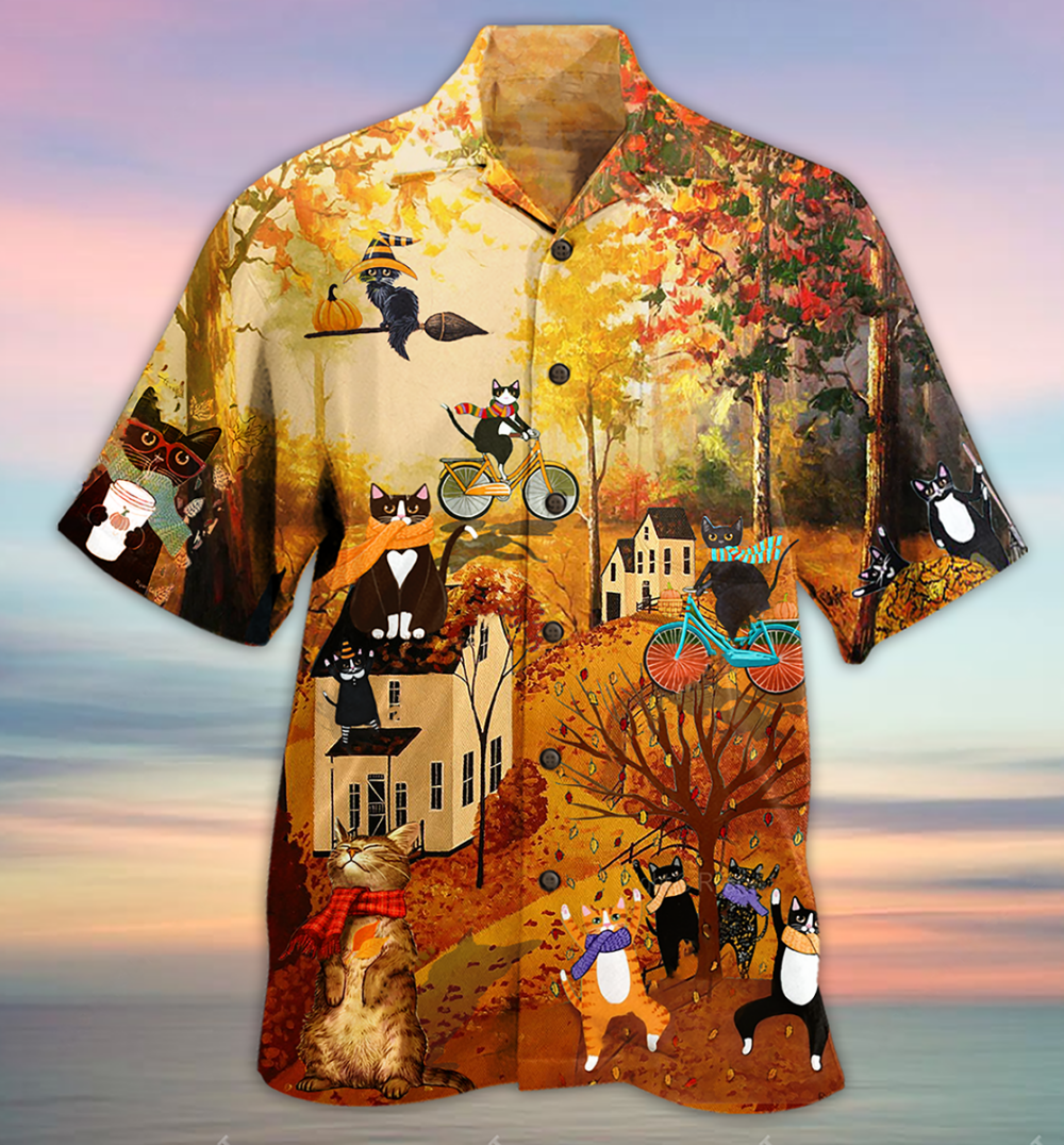 Cat Happy Fall Y'All Cat - Hawaiian Shirt - Owl Ohh - Owl Ohh