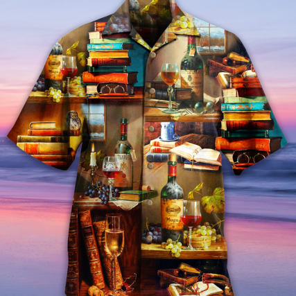 Book And The Smell Of Fine Drink Wine - Hawaiian Shirt - Owl Ohh - Owl Ohh
