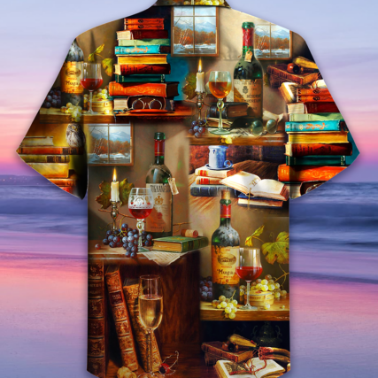 Book And The Smell Of Fine Drink Wine - Hawaiian Shirt - Owl Ohh - Owl Ohh