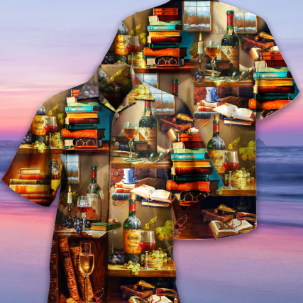 Book And The Smell Of Fine Drink Wine - Hawaiian Shirt - Owl Ohh - Owl Ohh