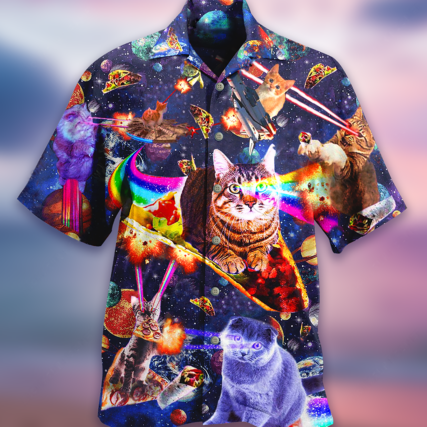 Cat Ride Food In Space Galaxy - Hawaiian Shirt - Owl Ohh - Owl Ohh