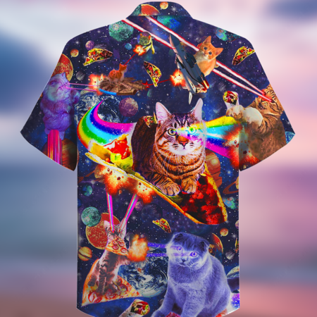 Cat Ride Food In Space Galaxy - Hawaiian Shirt - Owl Ohh - Owl Ohh