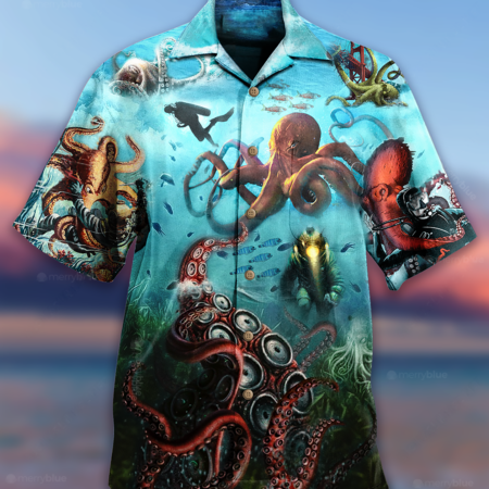 Octopus Giant And Diver - Hawaiian Shirt - Owl Ohh - Owl Ohh