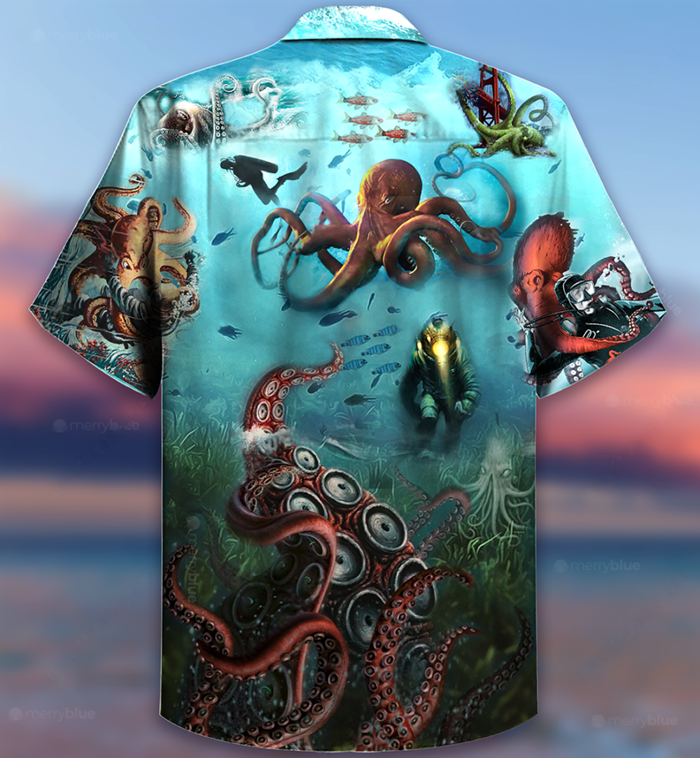 Octopus Giant And Diver - Hawaiian Shirt - Owl Ohh - Owl Ohh