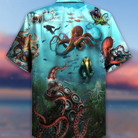 Octopus Giant And Diver - Hawaiian Shirt - Owl Ohh - Owl Ohh