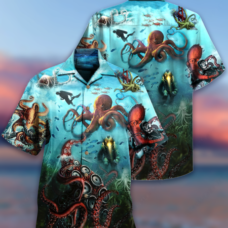 Octopus Giant And Diver - Hawaiian Shirt - Owl Ohh - Owl Ohh