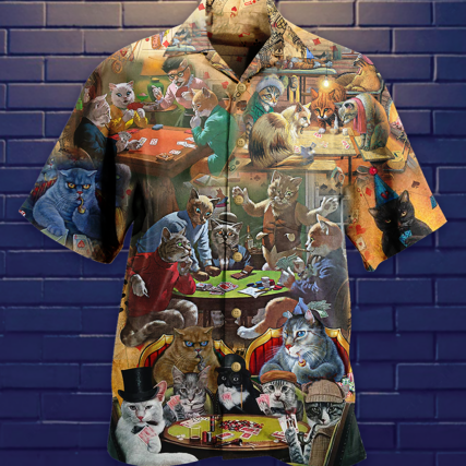 Cat Play Card Games - Hawaiian Shirt - Owl Ohh - Owl Ohh