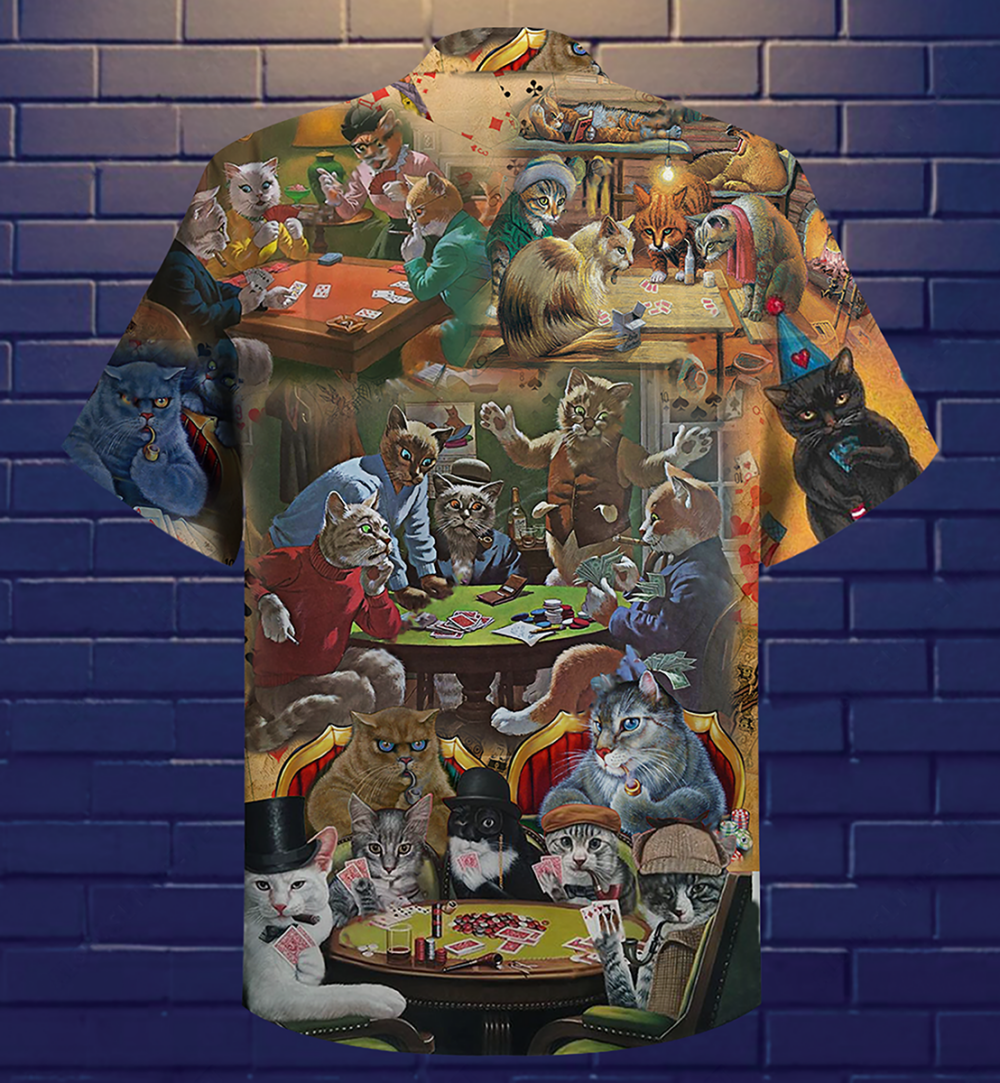 Cat Play Card Games - Hawaiian Shirt - Owl Ohh - Owl Ohh