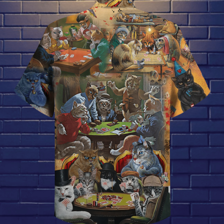 Cat Play Card Games - Hawaiian Shirt - Owl Ohh - Owl Ohh