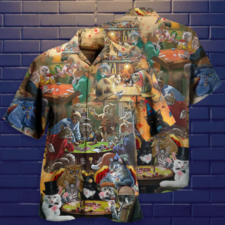 Cat Play Card Games - Hawaiian Shirt - Owl Ohh - Owl Ohh
