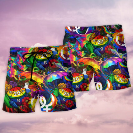 LGBT D20 Dice Dragon Style - Beach Short - Owl Ohh - Owl Ohh