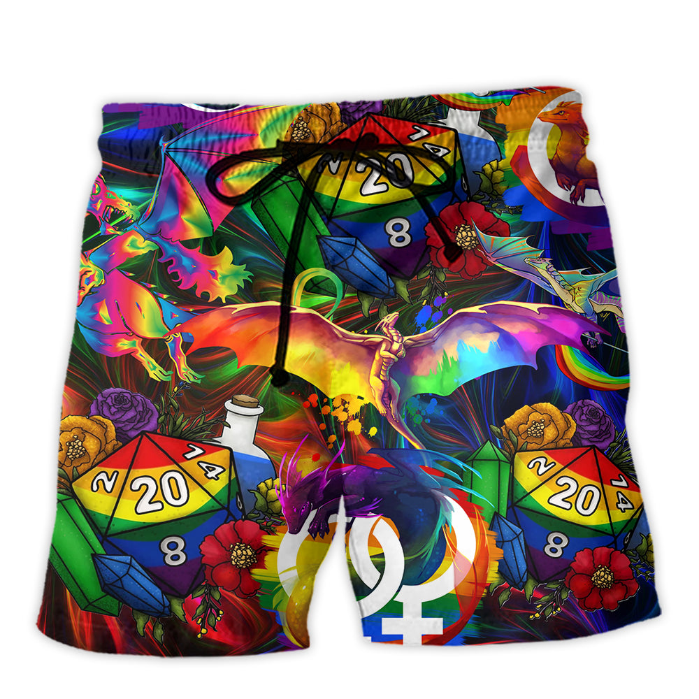 LGBT D20 Dice Dragon Style - Beach Short - Owl Ohh - Owl Ohh