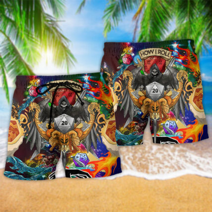 D20 Skull How I Roll Christmas Style Colors - Beach Short-Owl Ohh