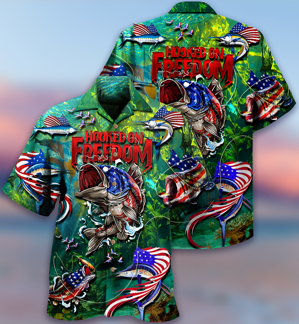 Fishing Hooked On Freedom America - Hawaiian Shirt - Owl Ohh - Owl Ohh