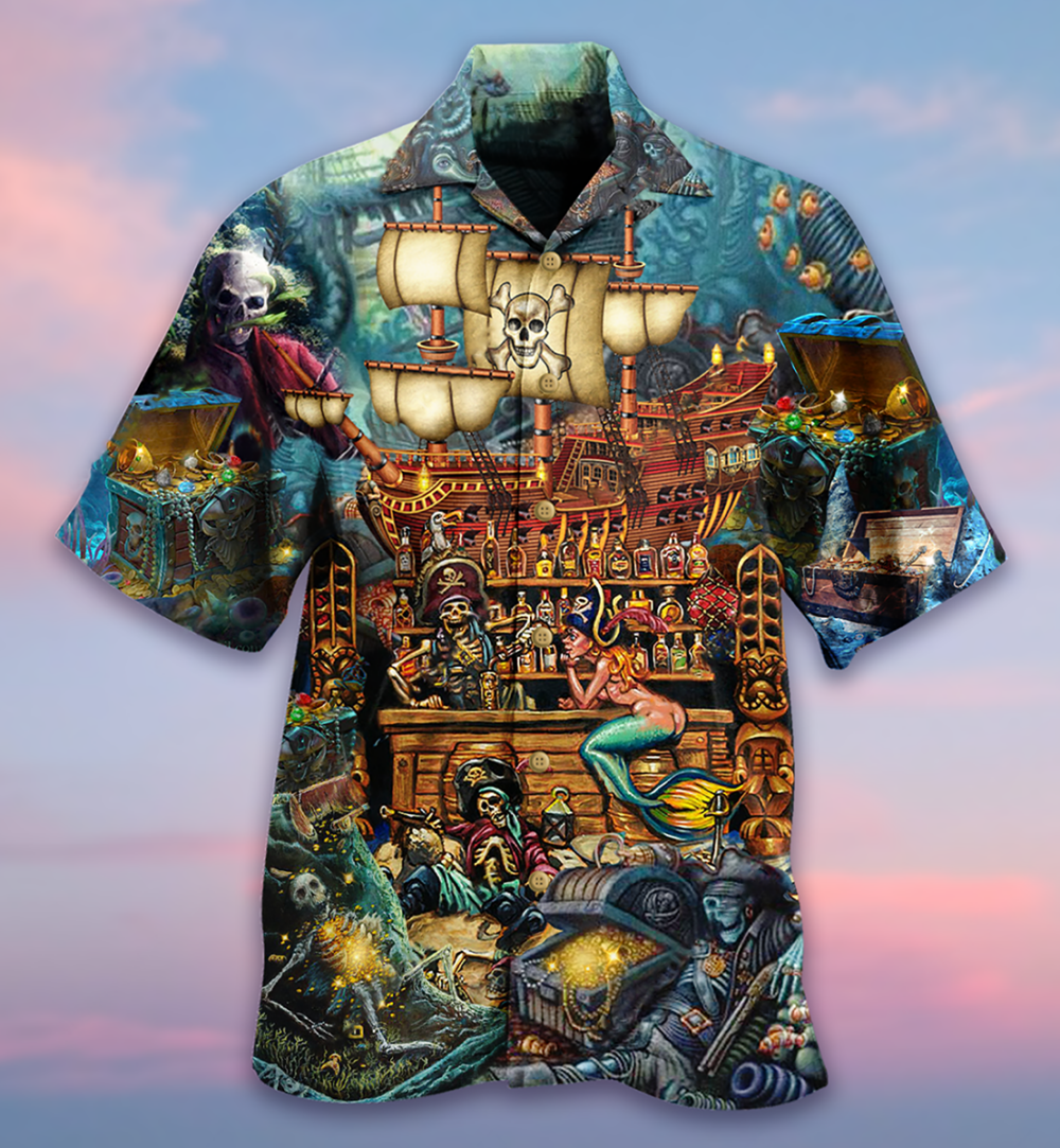 Skull Pirate Treasure Night On The Sea Style - Hawaiian Shirt - Owl Ohh - Owl Ohh