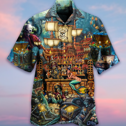 Skull Pirate Treasure Night On The Sea Style - Hawaiian Shirt - Owl Ohh - Owl Ohh