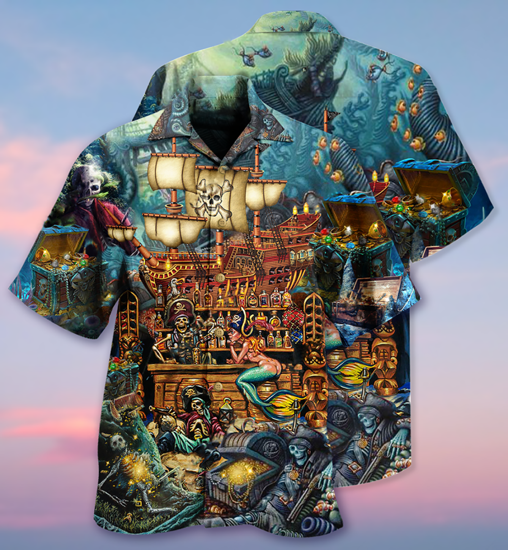Skull Pirate Treasure Night On The Sea Style - Hawaiian Shirt - Owl Ohh - Owl Ohh