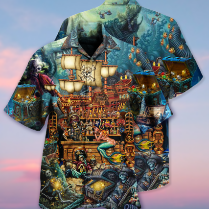 Skull Pirate Treasure Night On The Sea Style - Hawaiian Shirt - Owl Ohh - Owl Ohh