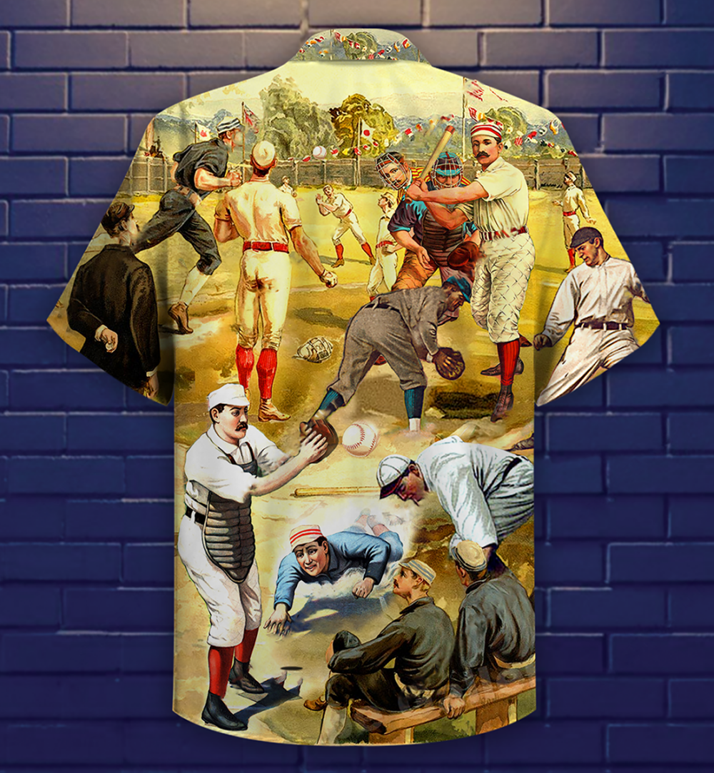 Baseball Hit Hard Run Fast Turn Left Vintage Style - Hawaiian Shirt - Owl Ohh - Owl Ohh