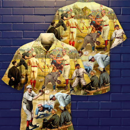 Baseball Hit Hard Run Fast Turn Left Vintage Style - Hawaiian Shirt - Owl Ohh - Owl Ohh